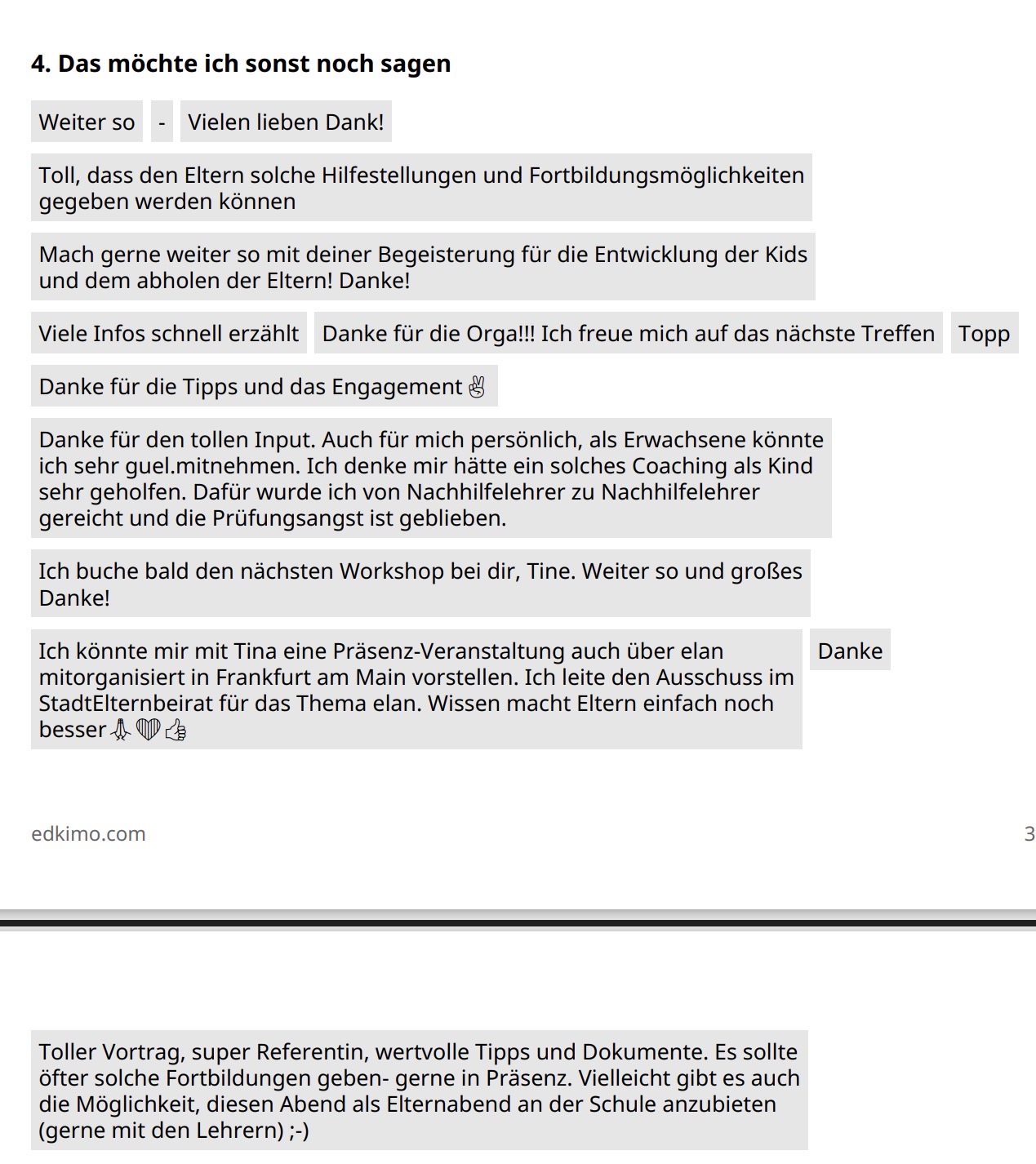 Edkimo-Feedback aus dem Workshop Stark in Prüfungen